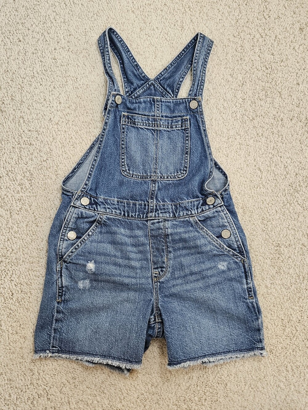 Gap Denim Overalls Short Shortalls Girls L Frayed Distressed Adjustable Pockets